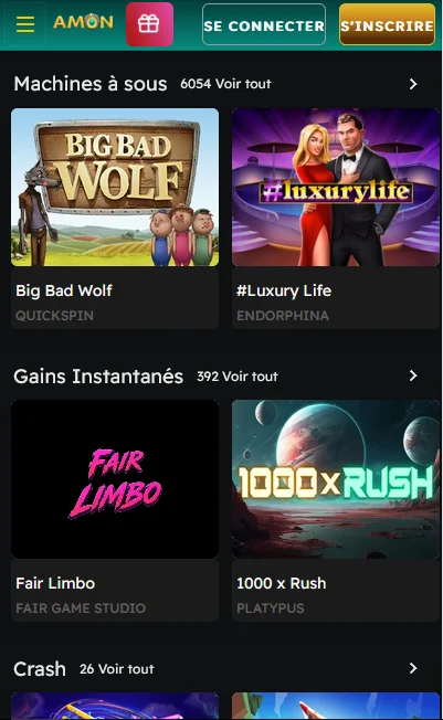 Amoncasino, lobby mobile